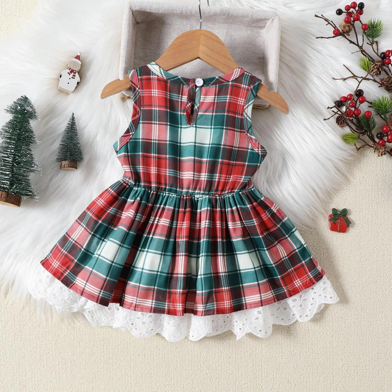 Vestido Infantil Natal Xadrez Laço