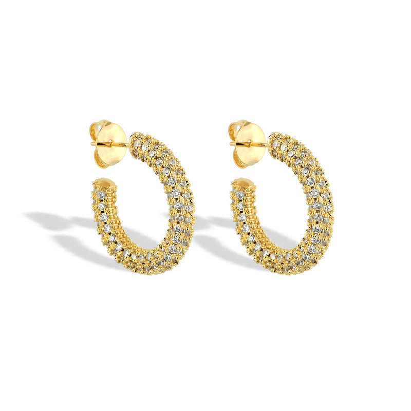 Brinco Feminino Argola Cravejado com Zircônias Banhado em Ouro 18K
