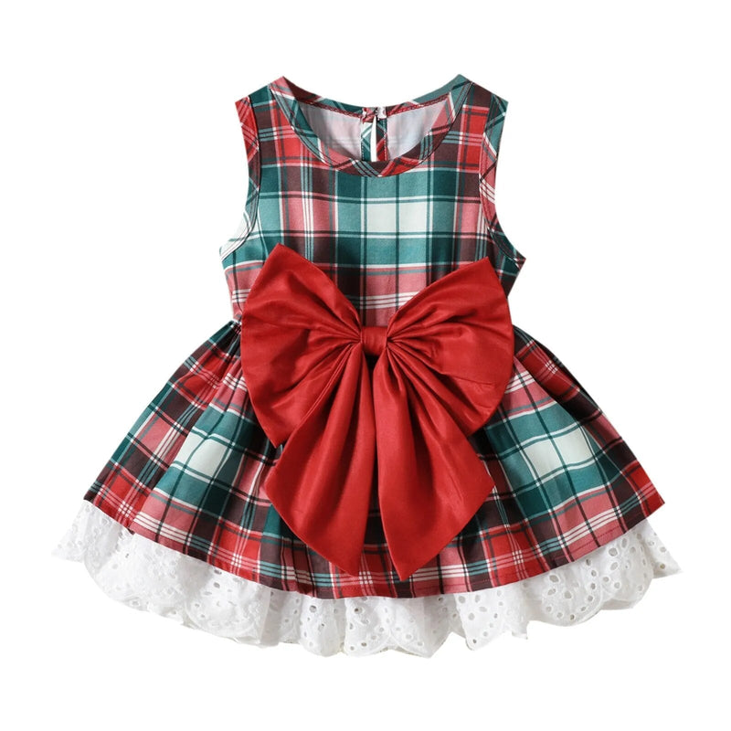 Vestido Infantil Natal Xadrez Laço