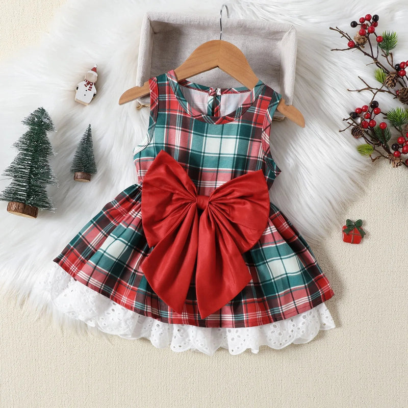 Vestido Infantil Natal Xadrez Laço